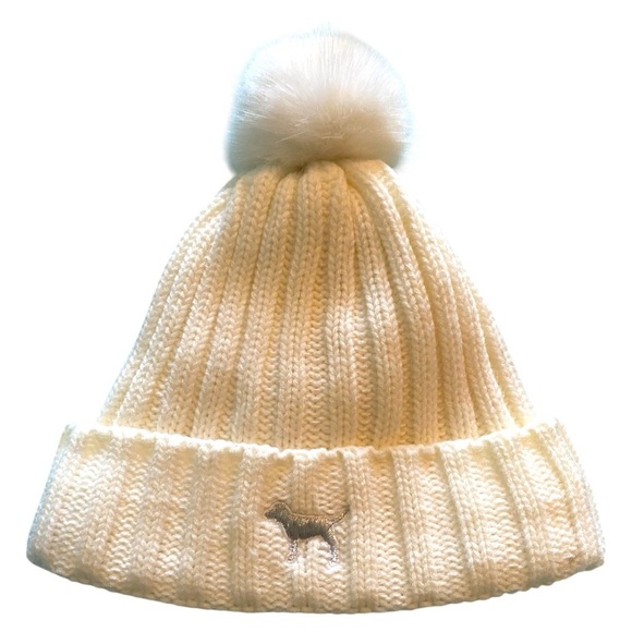 Victoria's Secret Cream Knit Hat with Pom-Pom - Picture 1 of 5